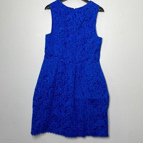 ADAM LIPPES Cobalt Blue SEAMED Corded LACE Flare COCKTAIL Mini DRESS US 12 - Picture 4 of 12